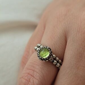 PANDORA Ring Set Silver and Green Gemstone Peridot August Genuine